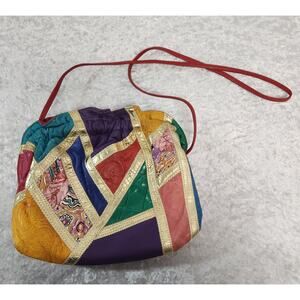 Vintage Multicolor Leather Patchwork Crossbody Purse